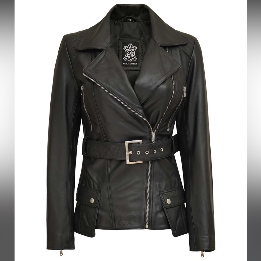 Victoria Womens Asymmetrical Black Leather Jacket G93-2